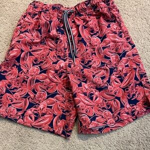 Peter Millar Red and Navy Lobster Kids Swim Trunks size small